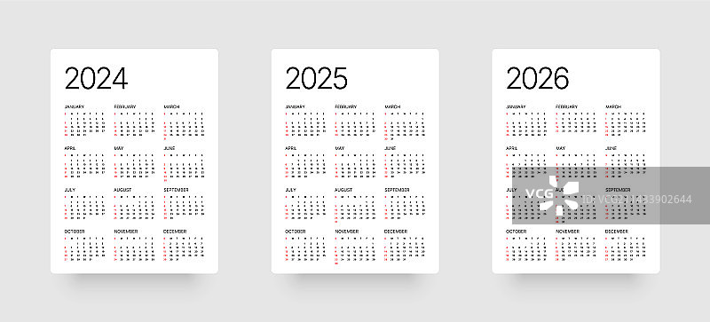 年度日历模板周日开始图片素材