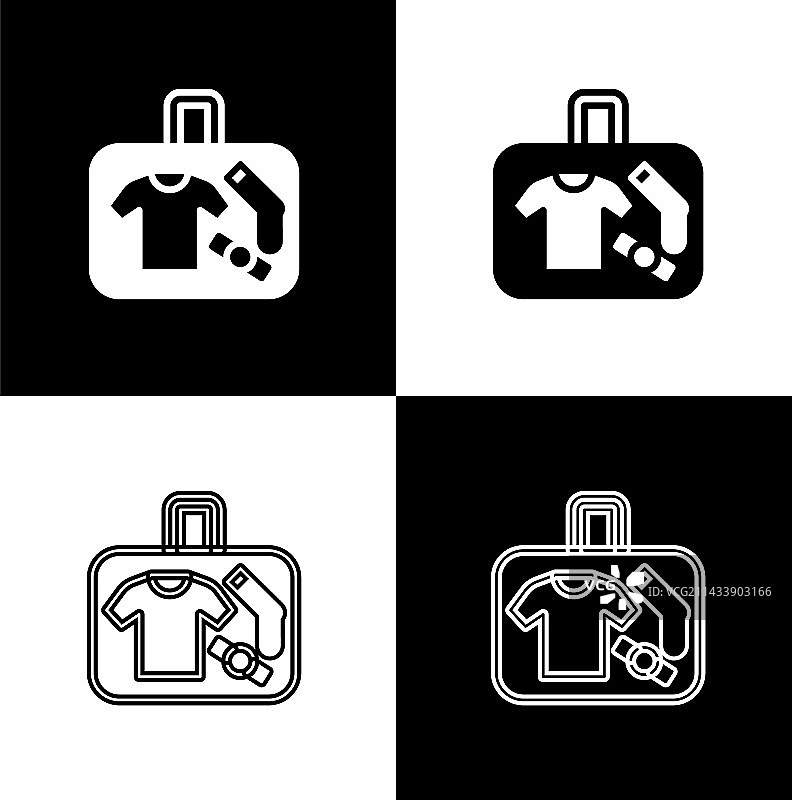 黑色背景上的旅行手提箱图标套装图片素材