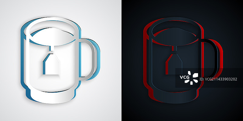 剪纸风茶杯茶包图标图片素材