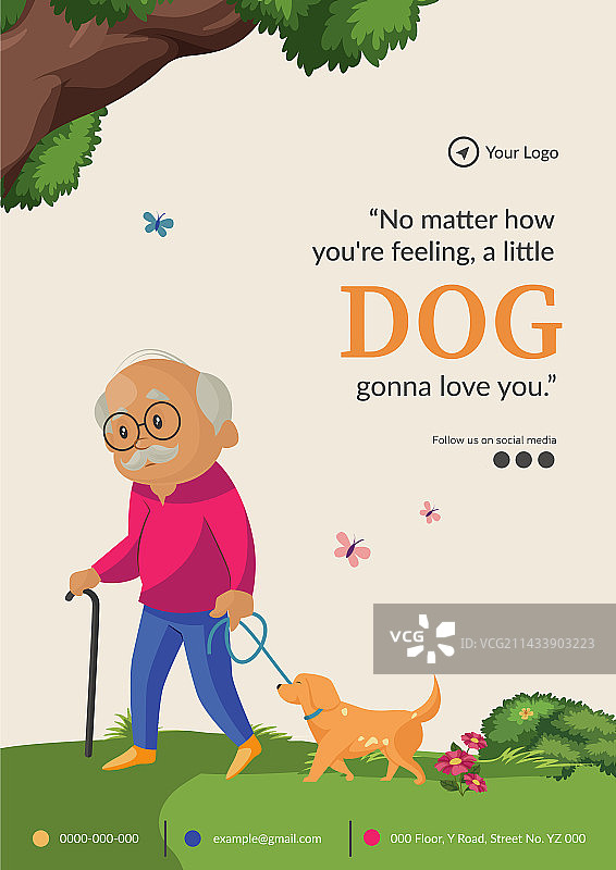 遛狗的老年男人宣传单模板图片素材