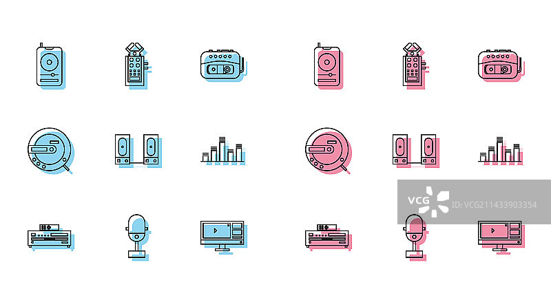 CD播放器麦克风线条组合图片素材