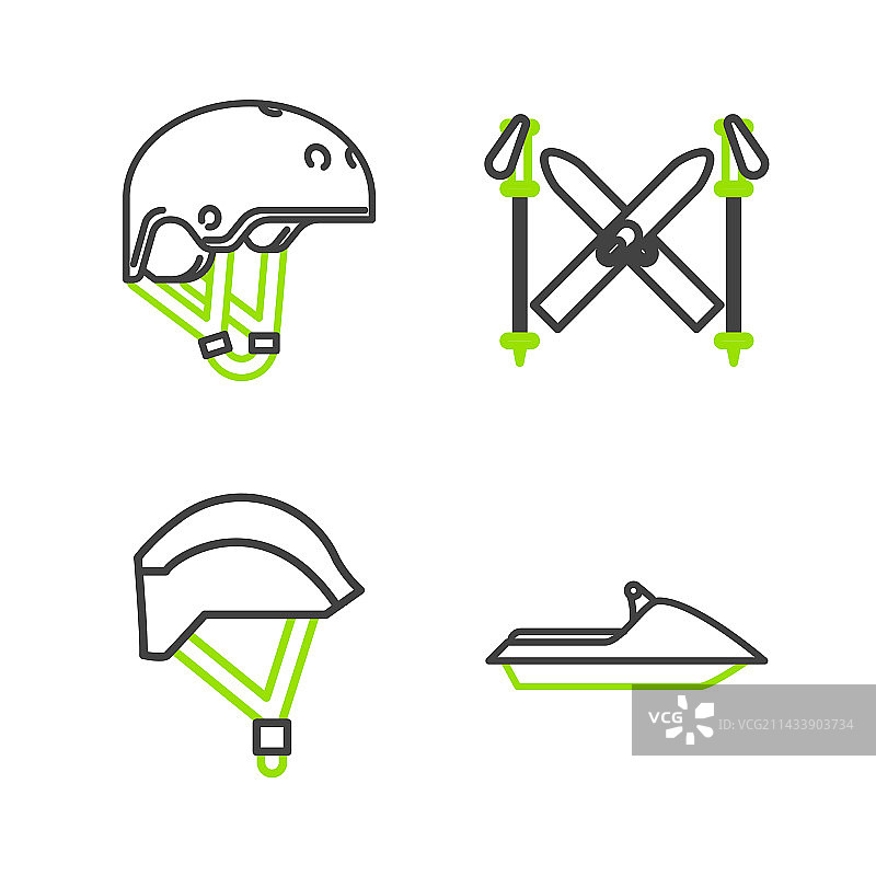 摩托艇自行车头盔滑雪杖组合图片素材