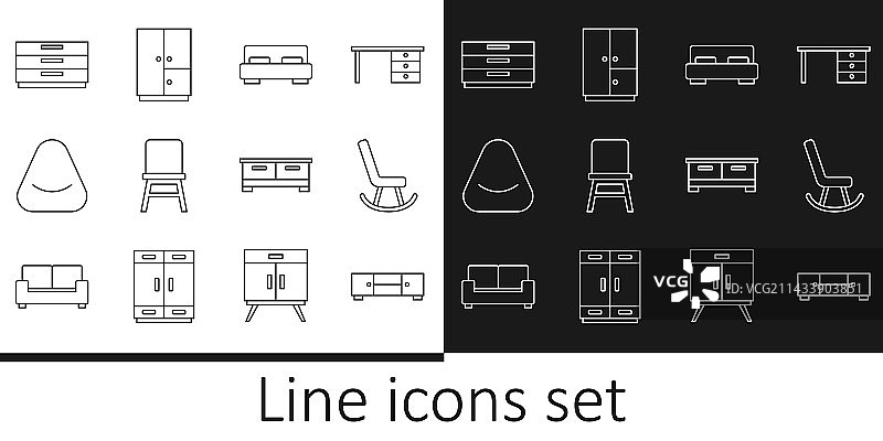 抽屉柜、扶手椅与大床图片素材