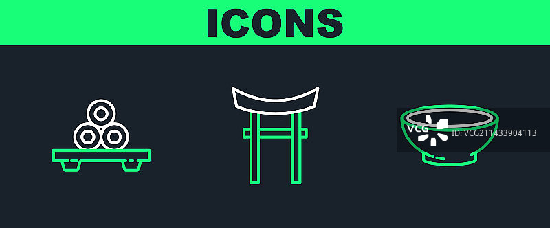 热汤碗砧板寿司线条组合图片素材