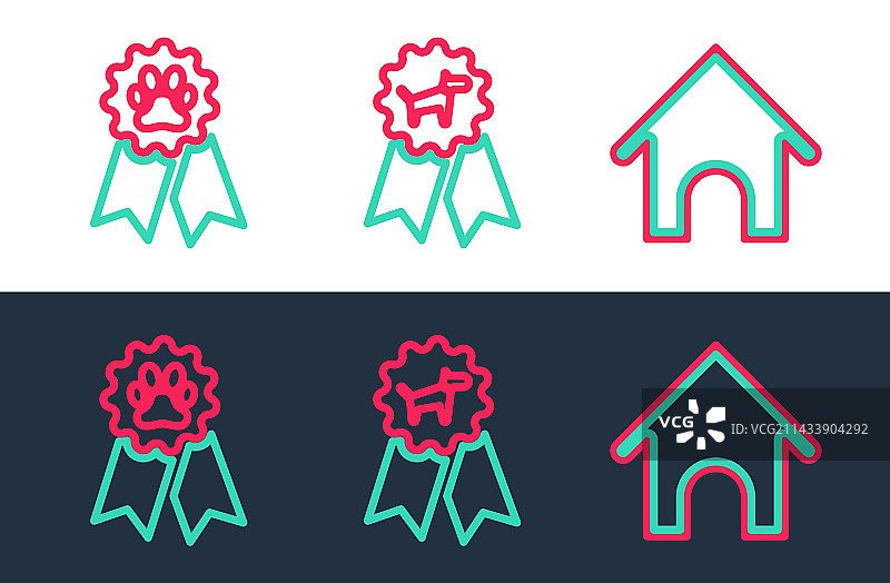 宠物狗屋奖励标志线条套装图片素材