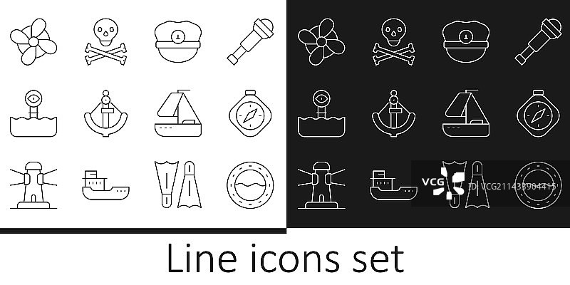 线条船舷窗指南针船长帽图片素材