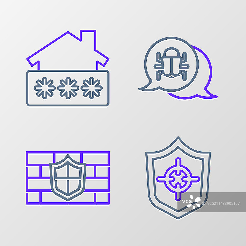 线条盾牌，砖墙系统与漏洞图片素材