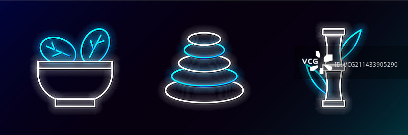 竹制沙拉碗和热饮线条图案图片素材