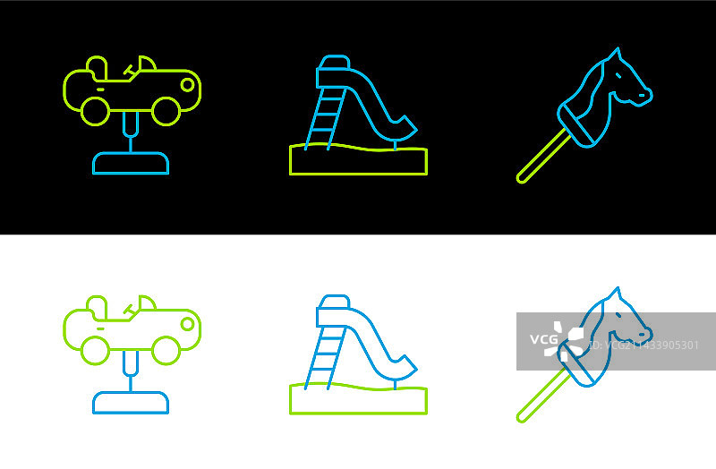 玩具马摇摆车儿童滑梯线性图标图片素材