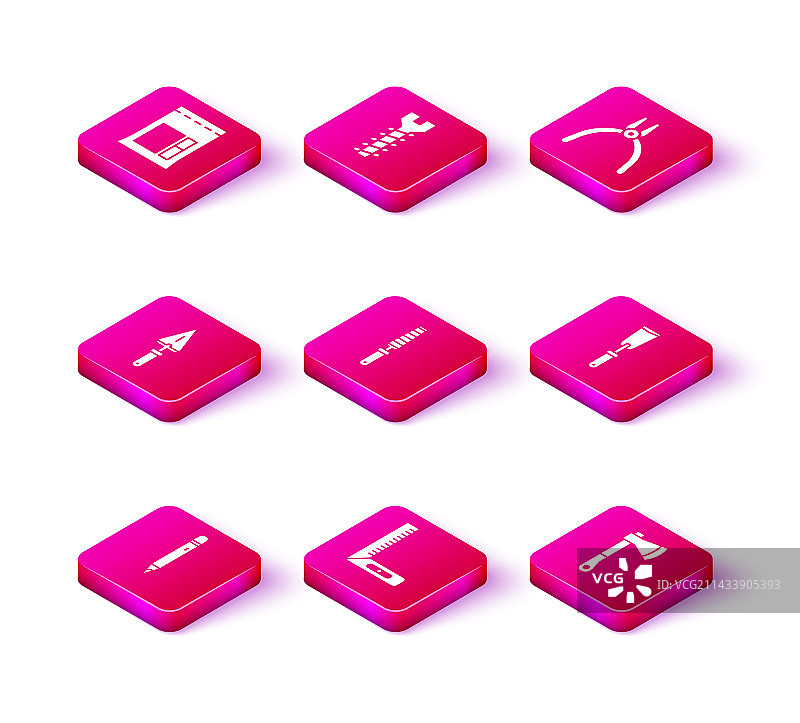 带橡皮擦的铅笔、角尺和泥刀套装图片素材