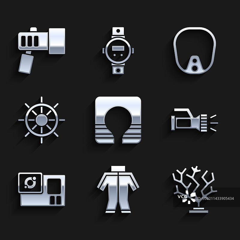 救生衣潜水服珊瑚手电筒图片素材