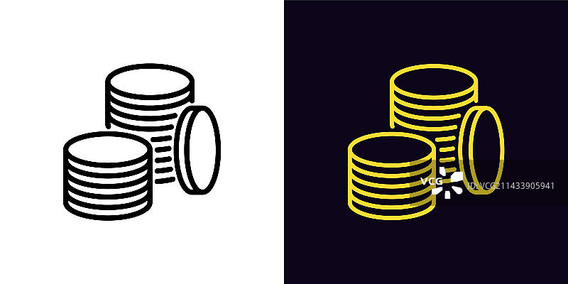 可编辑描边的硬币堆叠图标图片素材