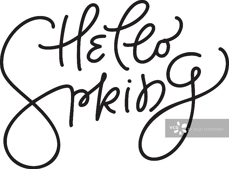 手绘黑色问候春天单线文本图片素材