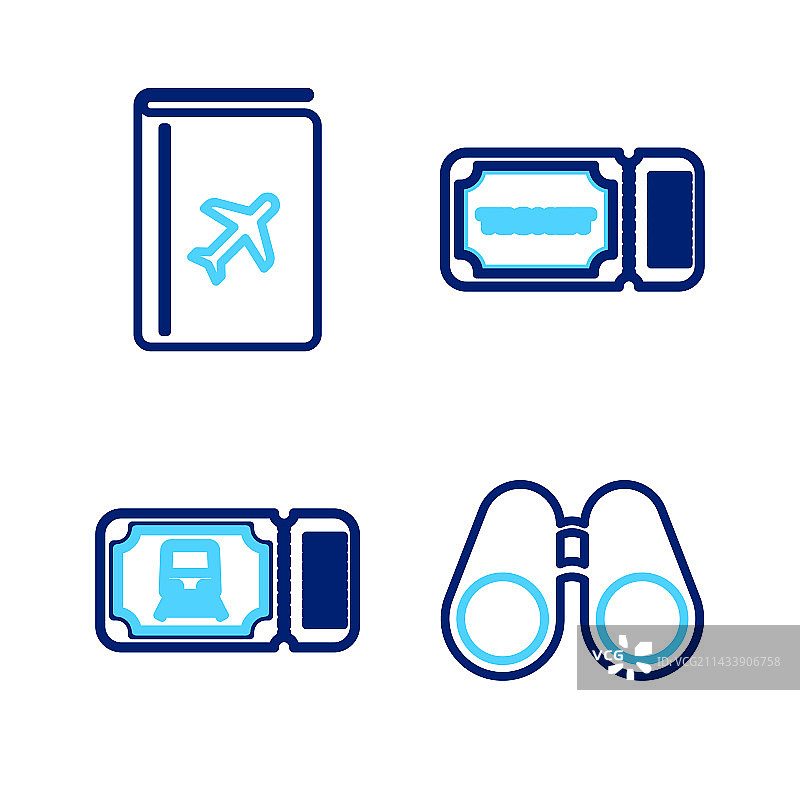 双筒望远镜、火车票和票图标图片素材