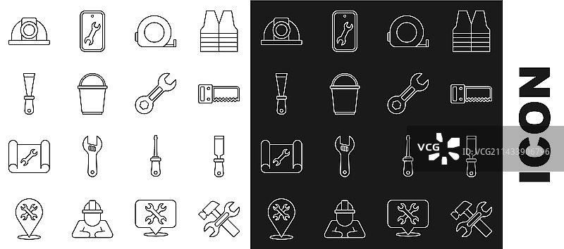 锤子、扳手、锉刀线条集合图片素材