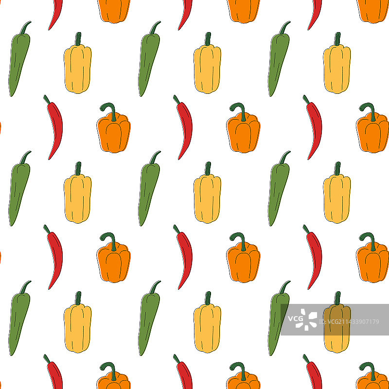 彩色不同辣椒图案线条艺术图片素材