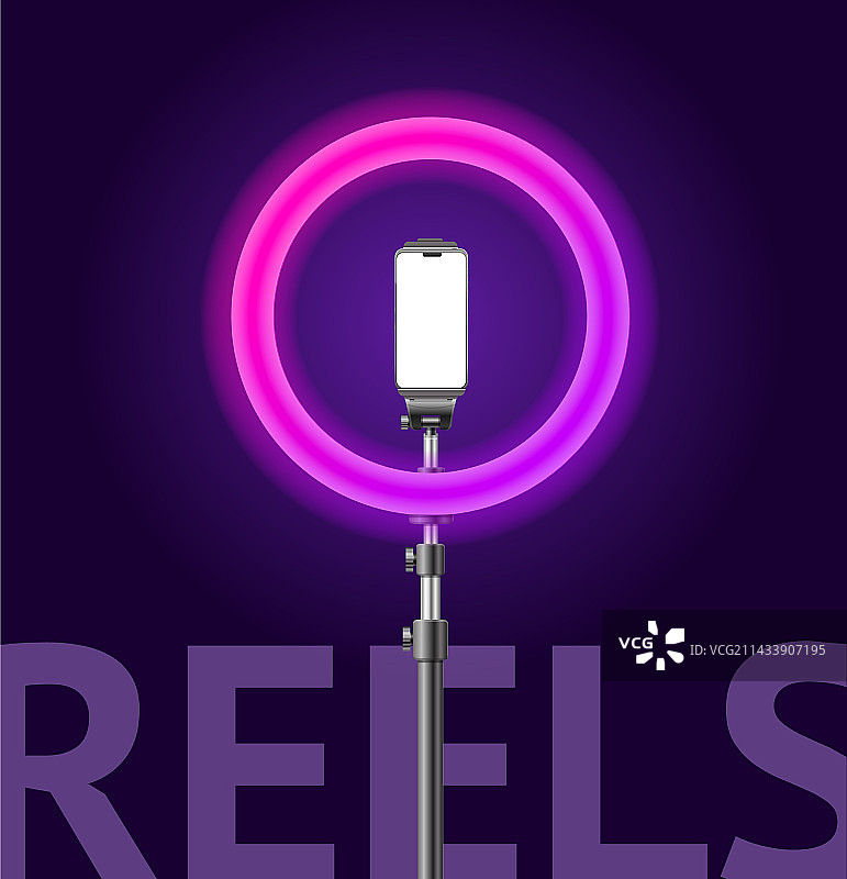 逼真细腻的3D LED环形灯卷轴概念图片素材