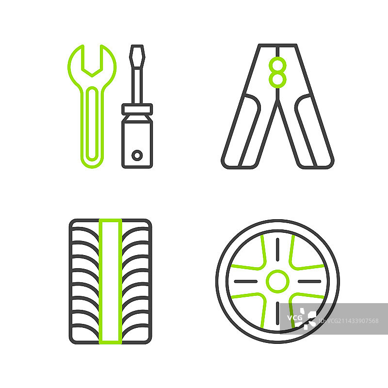 合金轮毂汽车轮胎电瓶跨接启动器组合图片素材