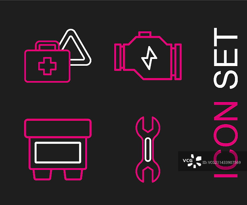 线条扳手、扳手、保险丝与发动机检查图片素材