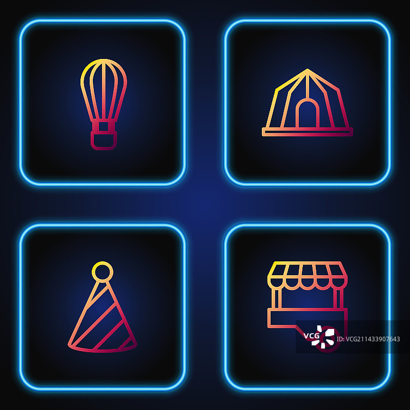 街头快餐车派对帽热气球线条设置图片素材