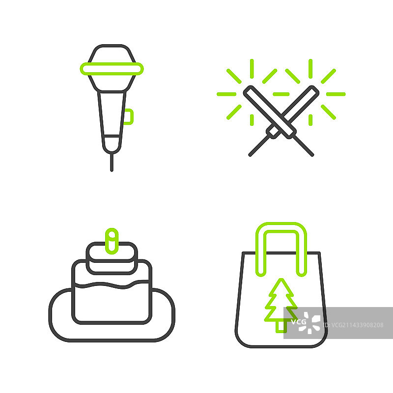圣诞购物袋蛋糕烟花棒组合图片素材