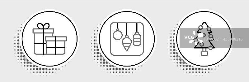 圣诞树礼盒与灯光图标元素图片素材