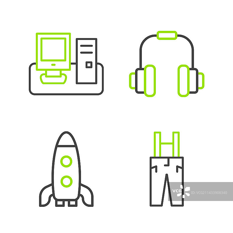 背带裤和火箭飞船组合图片素材