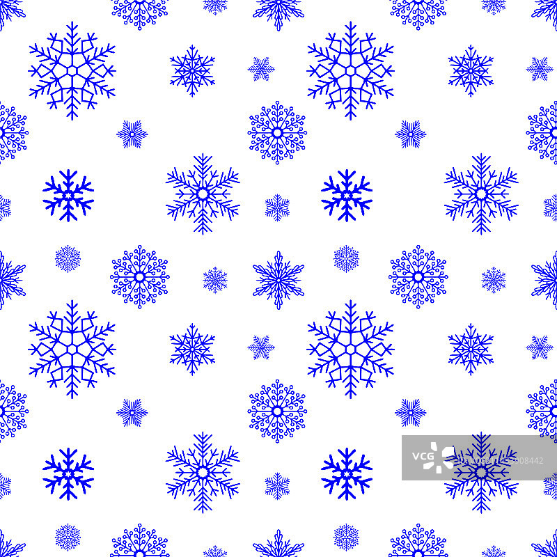 白色背景上的蓝色雪花无缝图案图片素材