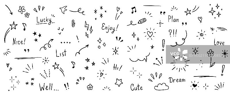 可爱涂鸦闪光笔线条元素图片素材