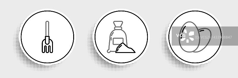 鸡蛋、花园耙和面粉袋线条设计图片素材