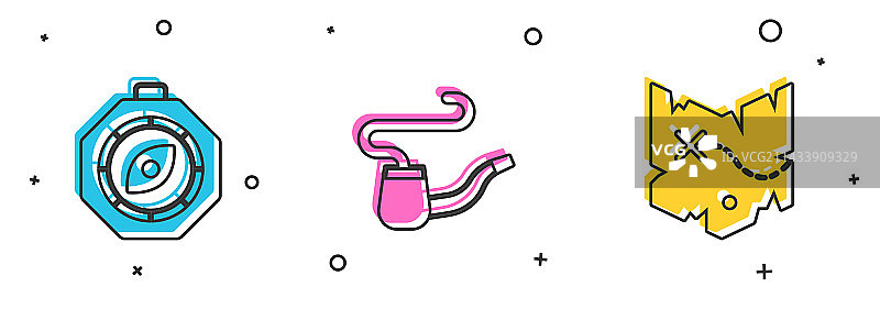 带烟斗和海盗藏宝图的指南针图片素材