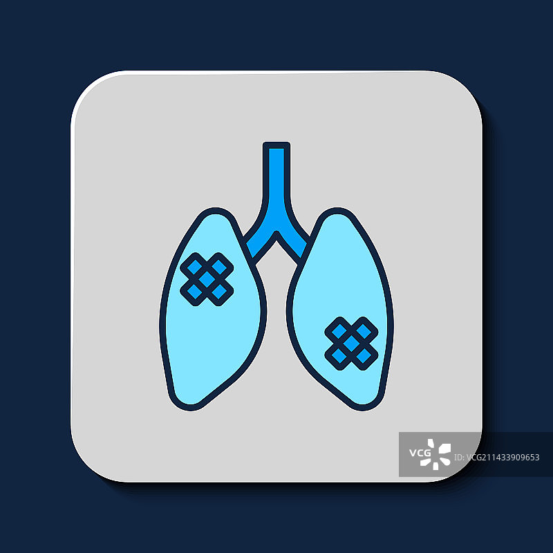 蓝色背景上的填充轮廓肺部疾病图标图片素材