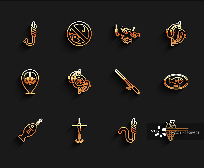 鱼线、鱼钩、鱼漂和蠕虫图片素材