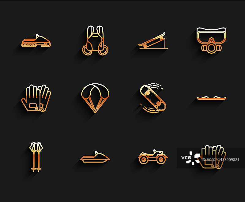 滑雪杖、摩托艇、雪地摩托图片素材