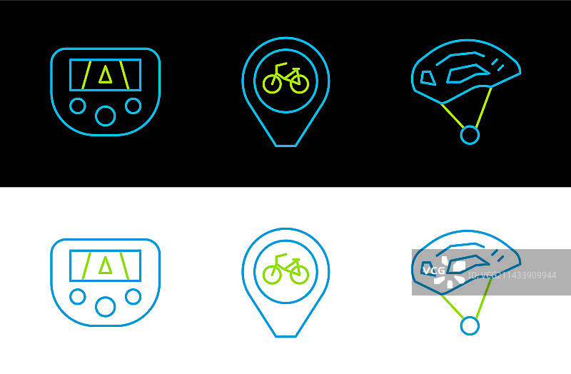 自行车头盔、GPS设备与地图图标图片素材