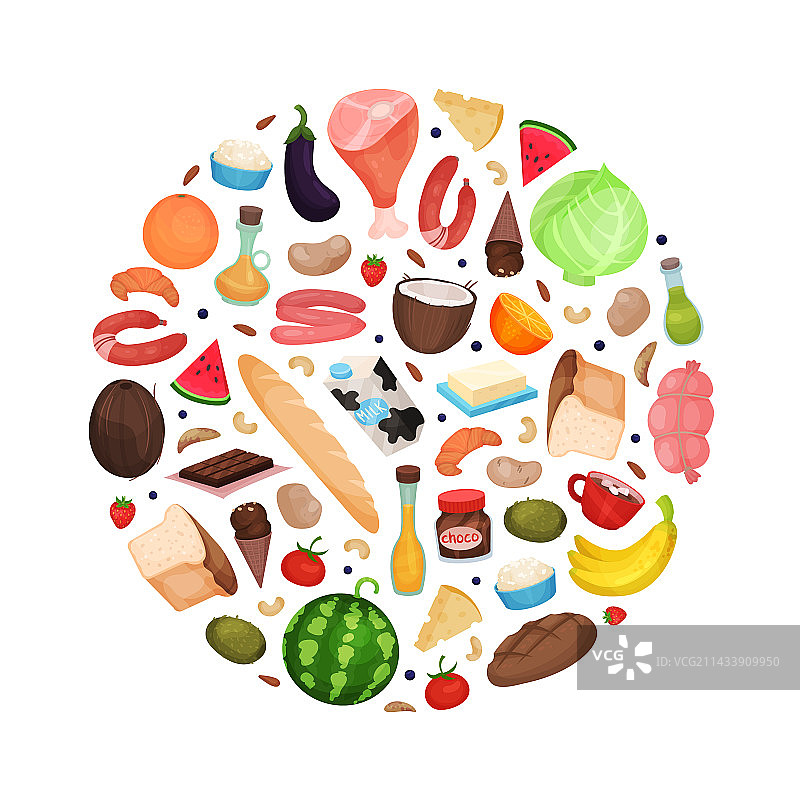 食品杂货市场圆形组合设计图片素材