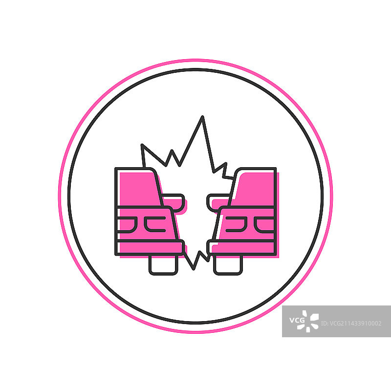 填充轮廓的车祸图标，隔离在白色背景上图片素材