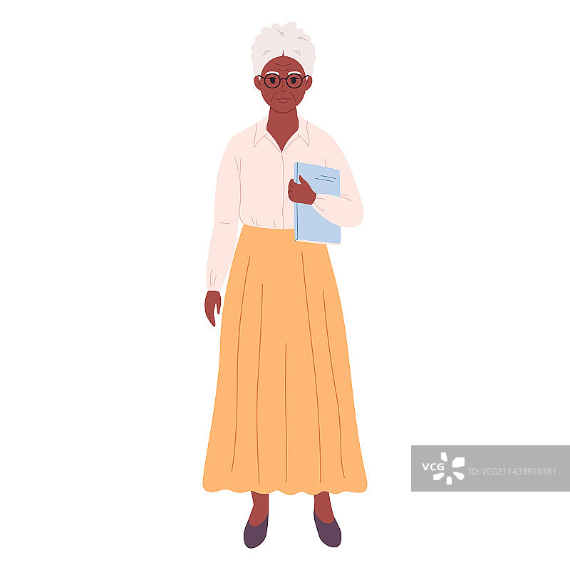 拿着书的年长黑人女教师图片素材