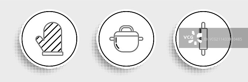 擀面杖、烤箱手套和烹饪锅图片素材