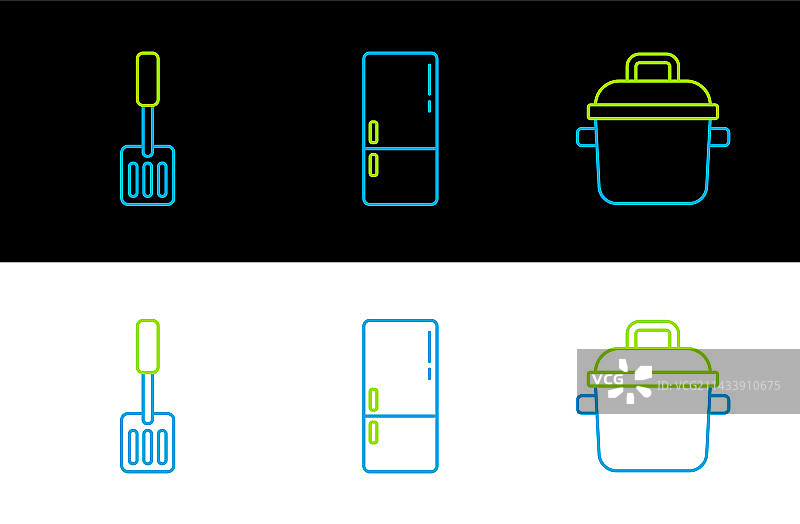 线条元素：锅、铲子、冰箱图片素材