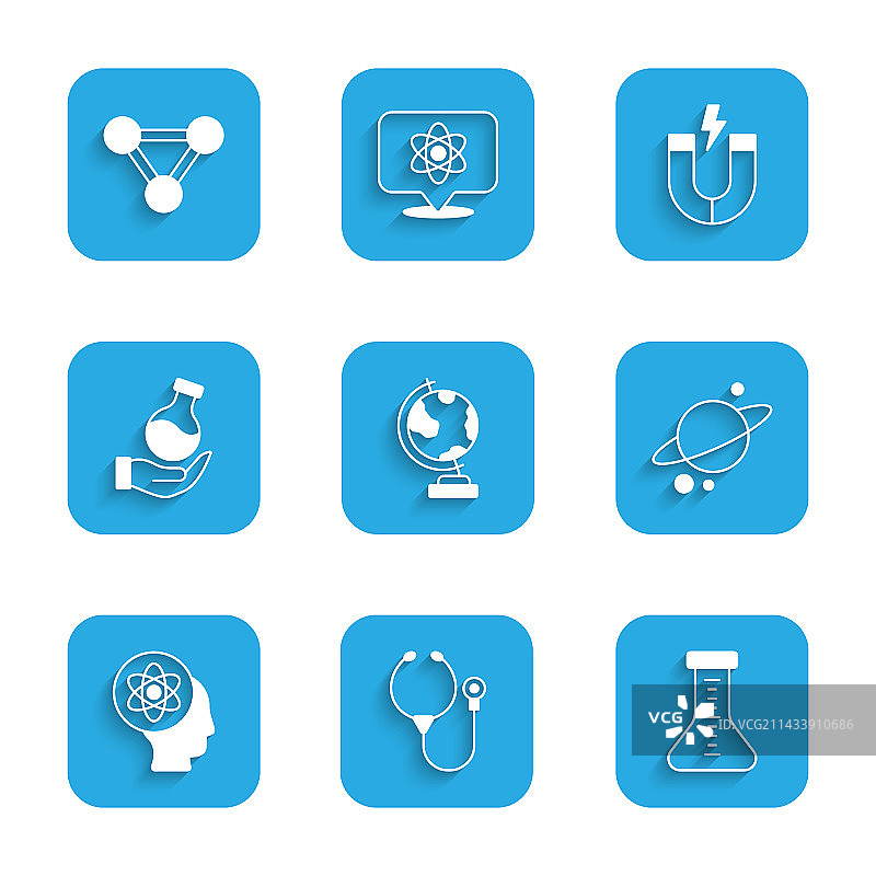 地球仪、听诊器、试管和行星图片素材