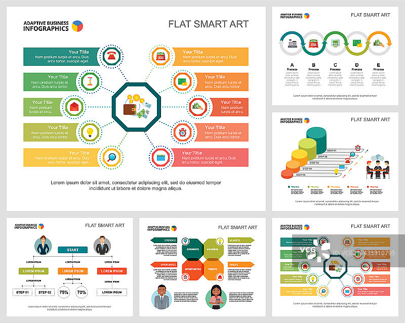 彩色工作流程或团队合作概念信息图图片素材