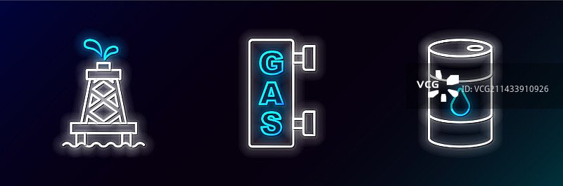 油井、油桶和天然气灌装设备线性图标图片素材
