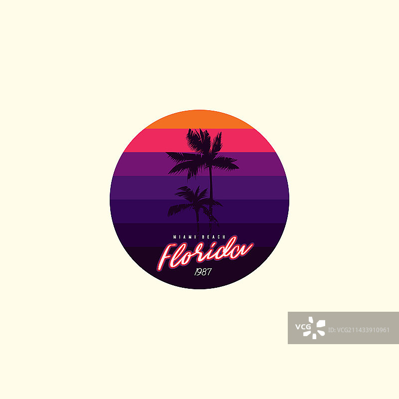 80年代风格的复古圆形日落图片素材