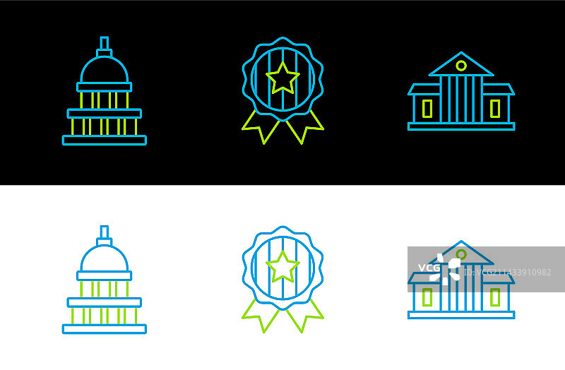 白宫和带星徽章线条组合图片素材