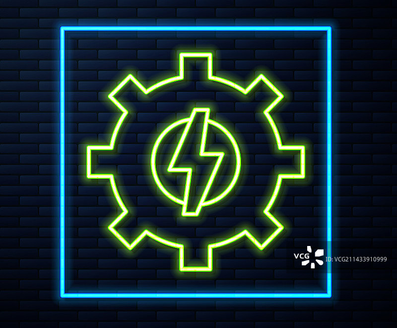 发光霓虹灯线条齿轮和闪电图标图片素材