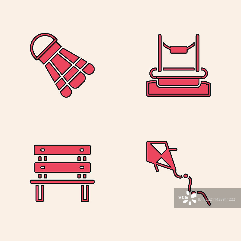 风筝、羽毛球、毽子、蹦极和长椅图片素材