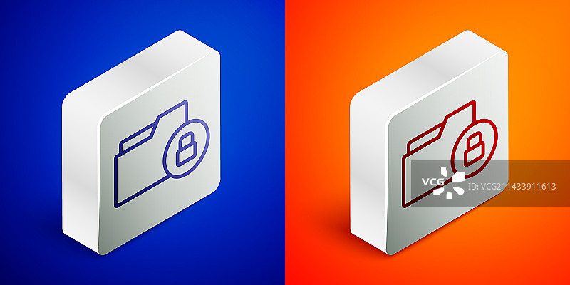 2.5D线条文件夹和锁图标图片素材