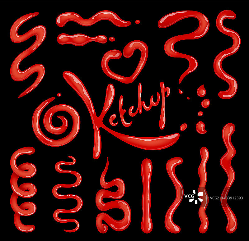 番茄酱污渍挤压和飞溅效果合集图片素材