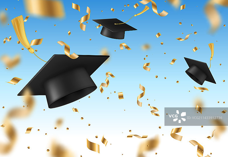 毕业帽与金色纸屑图片素材